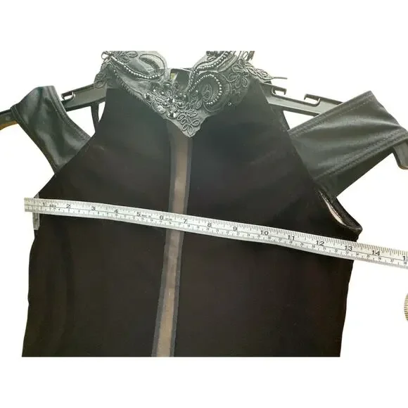 WEISSMAN Dance Costume black velvet maxi applique dress WASTE OF TIME 10984 SA - Picture 11 of 15